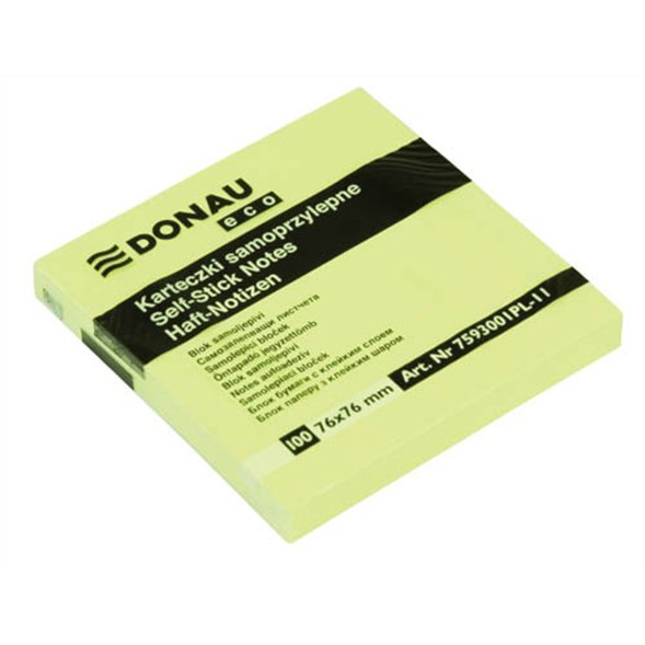 Donau ECO 76x76mm öntapadó jegyzettömb - Sárga (100 lap / tömb) (7593001PL-11)