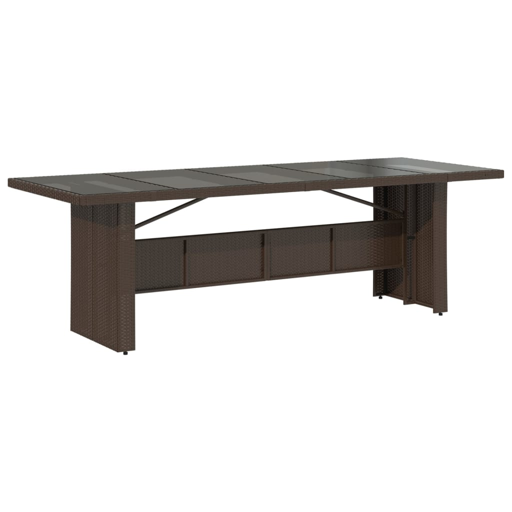 barna polyrattan üveglapos kerti asztal 240 x 90 x 75 cm (365598)