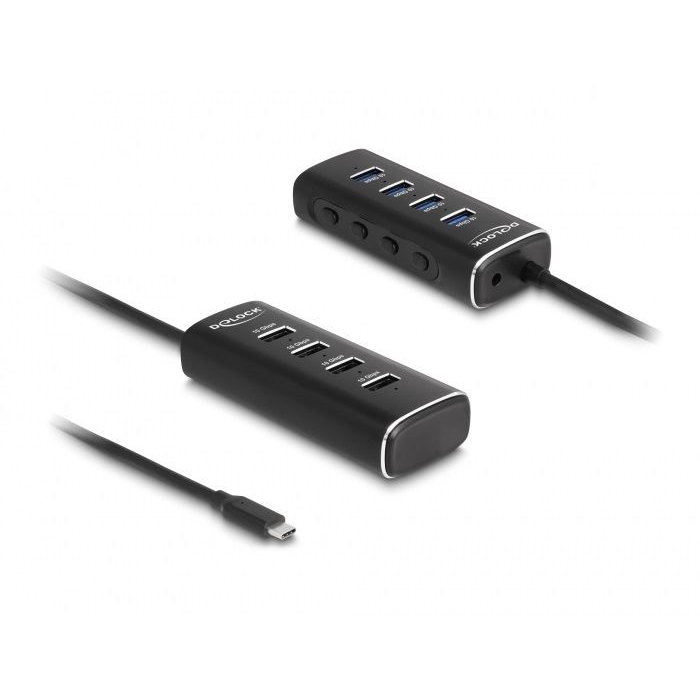 USB Hub 10 Gbps, 4 porty USB typu C s prepínačmi, kábel 60cm Delock 64233