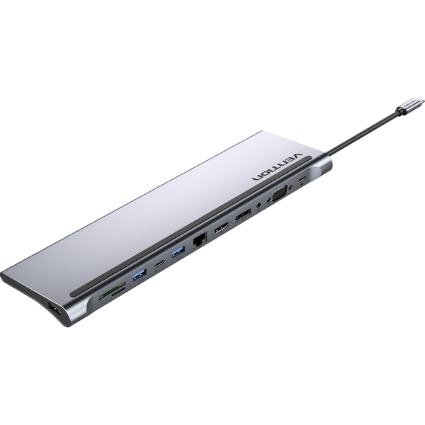 Vention USB-C to DP, HDMI, VGA, USB-C Gen1, 2xUSB 3.0, USB 2.0, RJ45,SD,TF,3.5 mm,PD,0.25 m,szürke