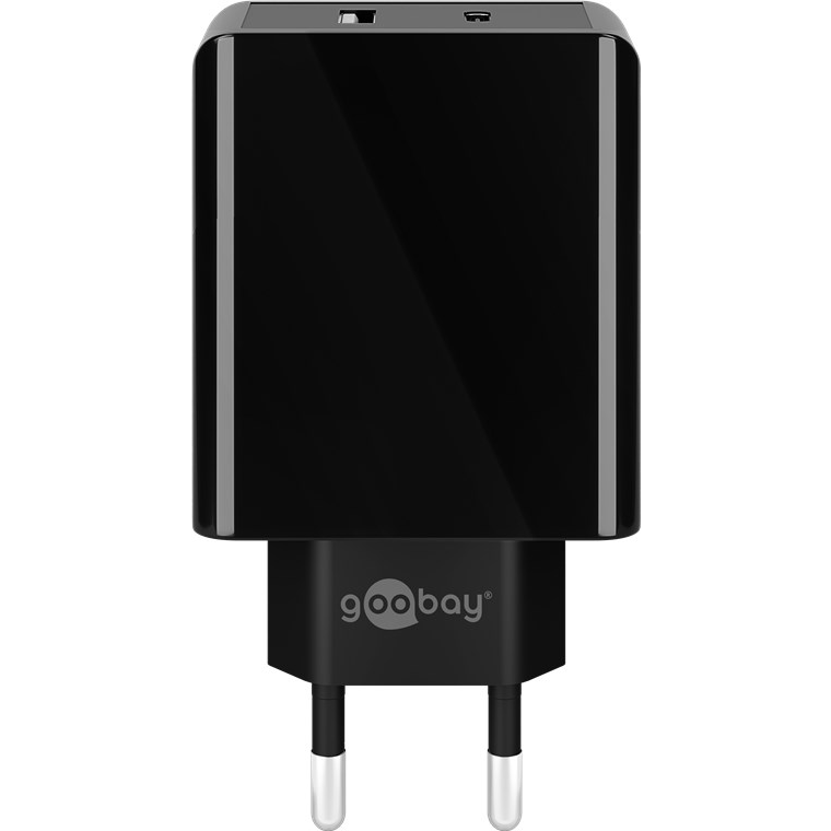 goobay Hálózati USB-A + USB-C gyorstöltő 28W Fekete (44960)