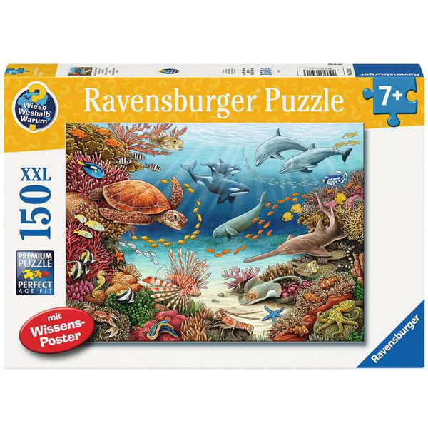 Ravensburger 13411 - Hogy-hogy? Milyen okból? Miért? Tengeri Élőlények a Korallzátonyon XXL Puzzle 150 darabos