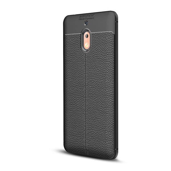 Szilikon telefonvédő (közepesen ütésálló, bőr hatású, varrás minta) FEKETE [Nokia 2.1] (5996457792443)
