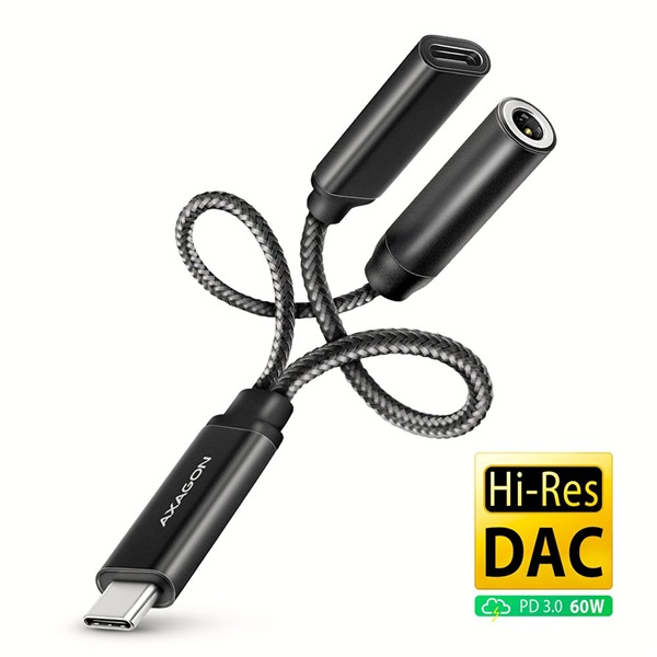 Axagon ADA-HCPD audio kábel 0,1 m USB-C, 3.5 mm USB-C Čierna