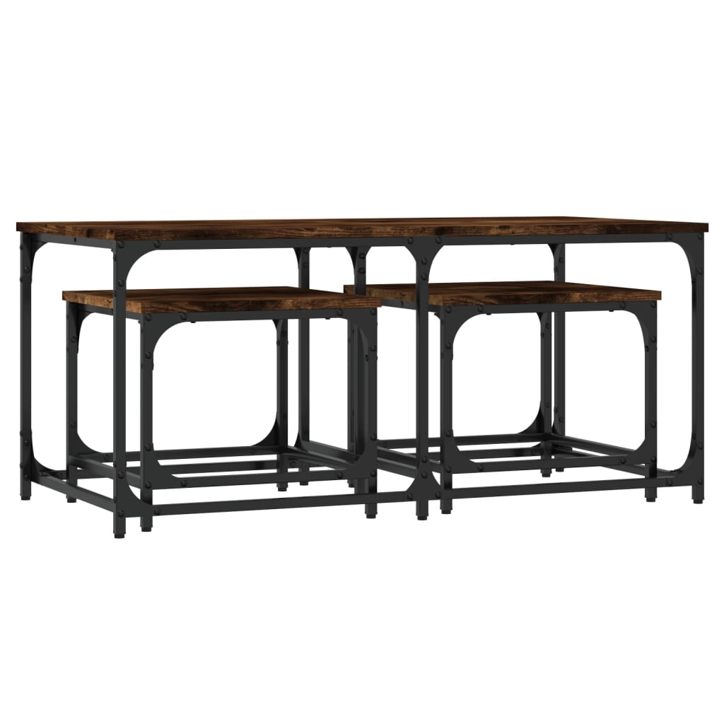 3 db füstös tölgyszínű műfa rakásolható dohányzóasztal (835391)