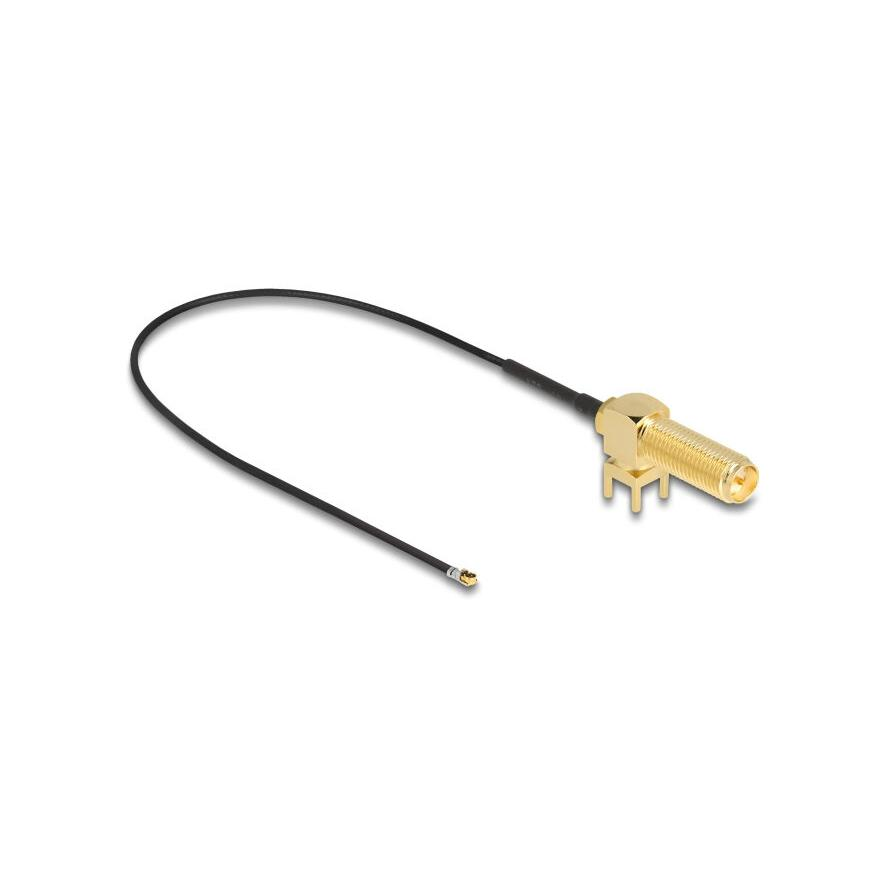 Delock Antenna kábel RP-SMA 90 PCB anya válaszfali csatlakozóval apa I-PEX Inc., MHF 4L-dugó 1.13 25 cm menethossz 15 (12033)