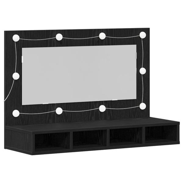 Szafka z lustrem LED w czarnym dębie - 90x31,5x62 cm