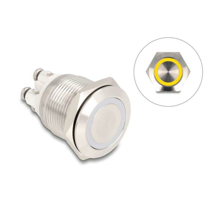 Delock Nyomógomb beszereléshez 19 mm 4 db. csavarhely LED sárga (20979)