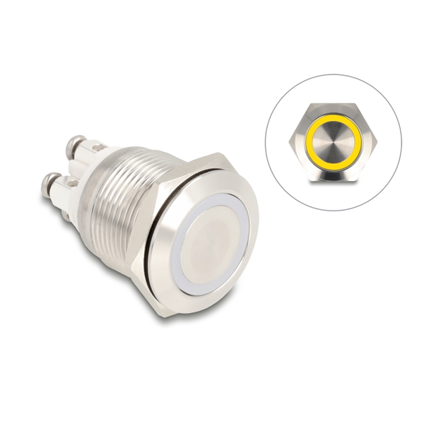 Delock Nyomógomb beszereléshez 19 mm 4 db. csavarhely LED sárga (20979)