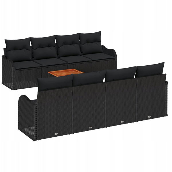 Kerti Kanapé Szett 9 pcs Fekete Poli rattan