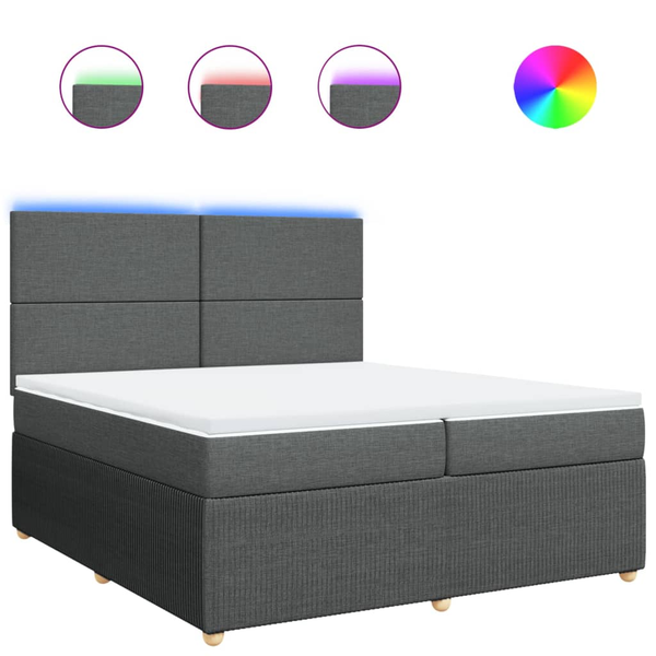 Pat box spring cu saltea, gri închis, 200x200 cm, textil