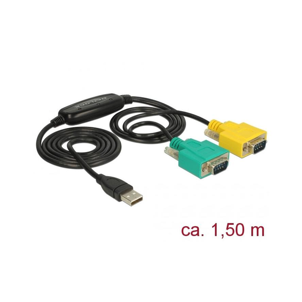 DELOCK Adapter USB 2.0 A > 2x Seriell DB9 RS-232 St/St 1.5m