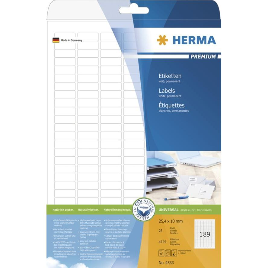 HERMA Etiketten Premium A4 weiß 25,4x10 mm Papier 4725 St. (4333)