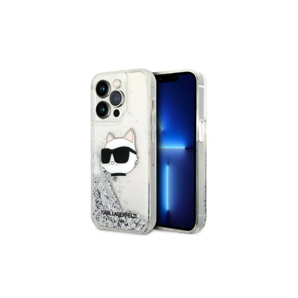 Karl Lagerfeld KLHCP14LLNCHCS iPhone 14 Pro 6,1 készülékhez kemény tok Glitter Choupette Head ezüst