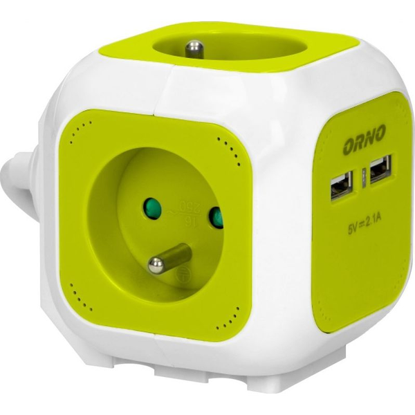  Orno Przedłużacz Kostka 4-krotny z ładowarką 2xUSB 1,4m limonkowy
