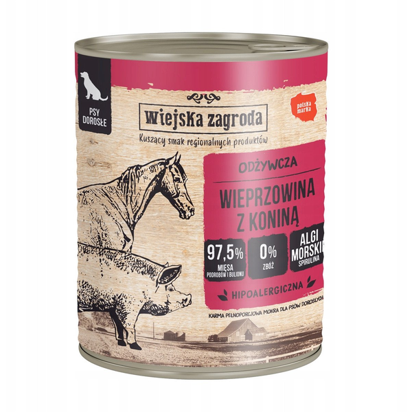 Wiejska Zagroda Wieprzowina z koniną karma mokra dla psa 800g