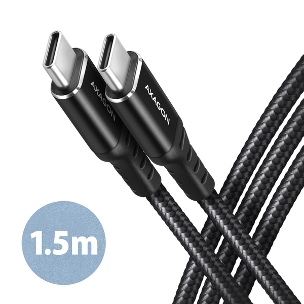 AXAGON BUCM-CM15AB USB-C zu USB-C 2.0 Kabel, 1,5m, PD 60W, 3A, geflochten - schwarz