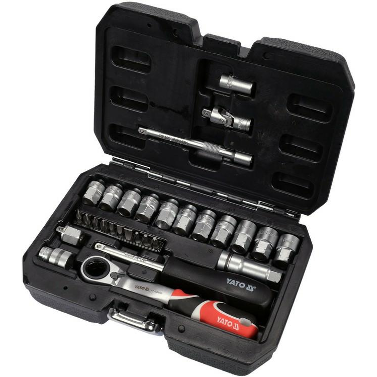 YATO DUGÓKULCS SPLINE ÁTMENŐ KULCS KÉSZLET 1/4'' 29el. (YT-38650)