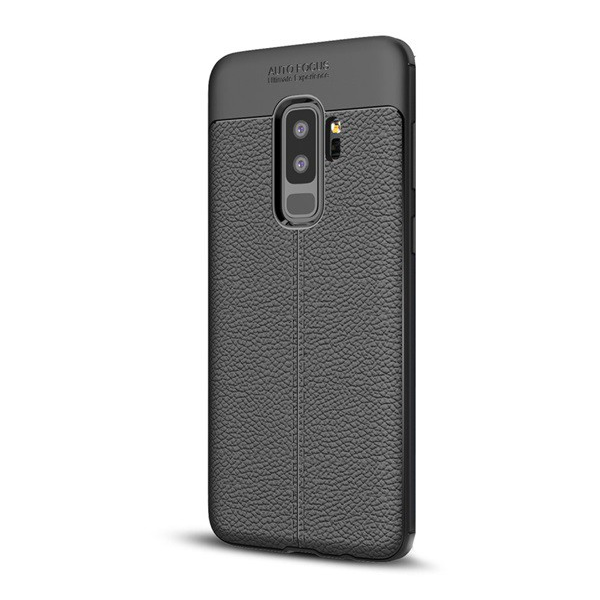 Szilikon telefonvédő (közepesen ütésálló, bőr hatású, varrás minta) FEKETE [Samsung Galaxy S9 Plus (SM-G965)] (5996457756230)