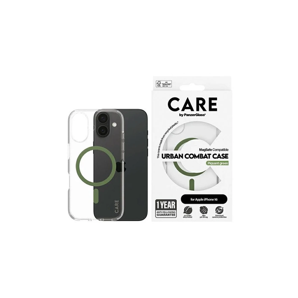 CARE by PanzerGlass Flagship Case iPhone 16 készülékhez 6.1″ zöld MagSafe 1369
