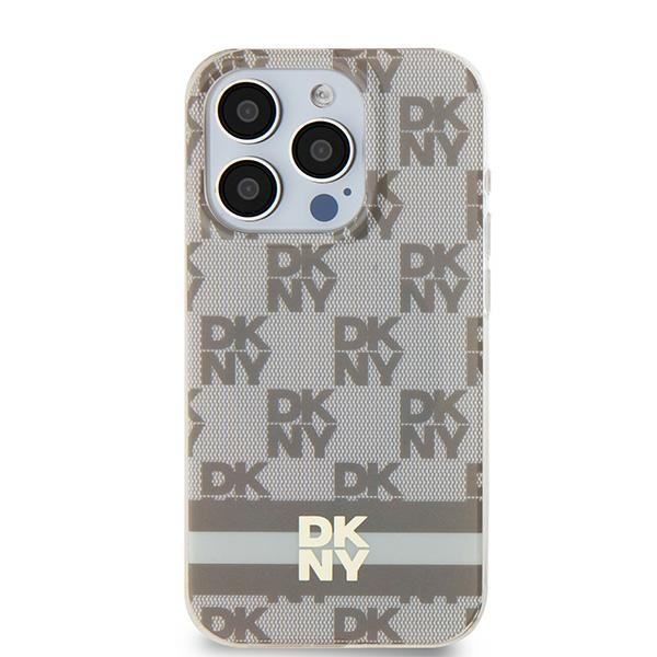 DKNY iPhone 13 / 14 / 15 MagSafe Kockás IML mintázat Műanyag Telefon tok - Bézs
