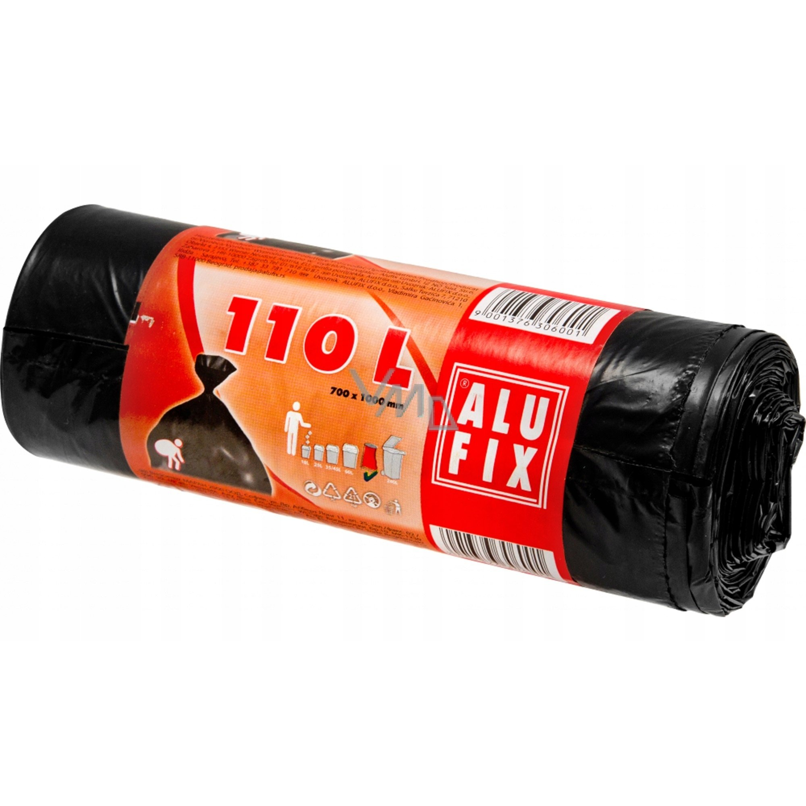 Alufix Szemeteszsák, 110 l, 10 db, 70x110 cm, 25 µ, , fekete (KHT178) (BS-AX-655100)