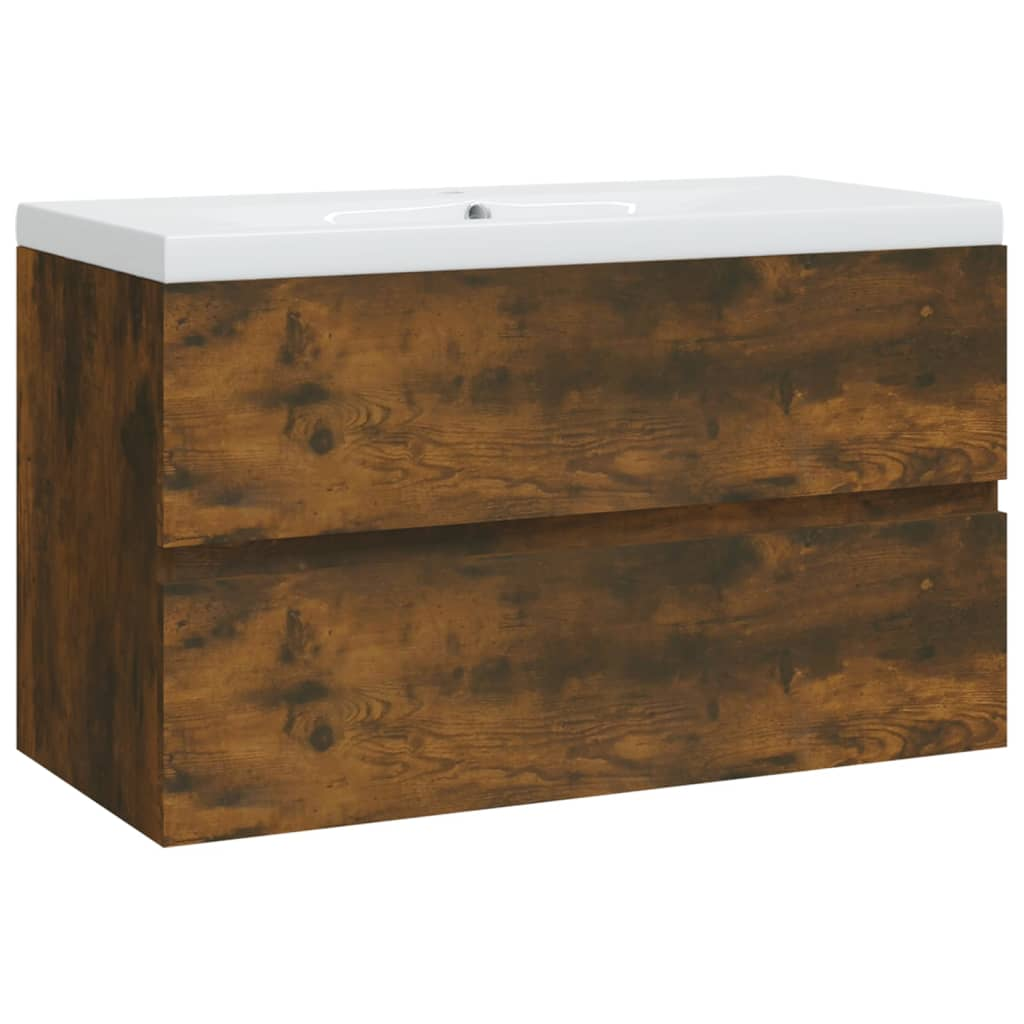 füstös tölgyszínű fatermék mosdószekrény beépített mosdóval (3120342)