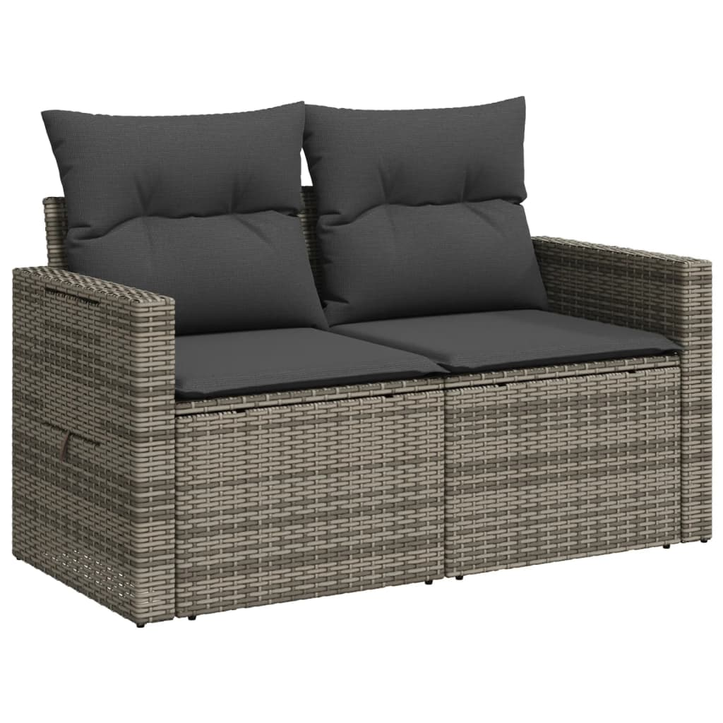 2 személyes szürke polyrattan kerti kanapé párnával (366141)