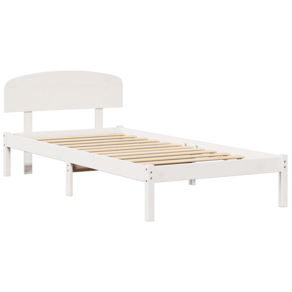Cadru de Pat cu Spătar Alb 90x200 cm Lemn Masiv de Pin
