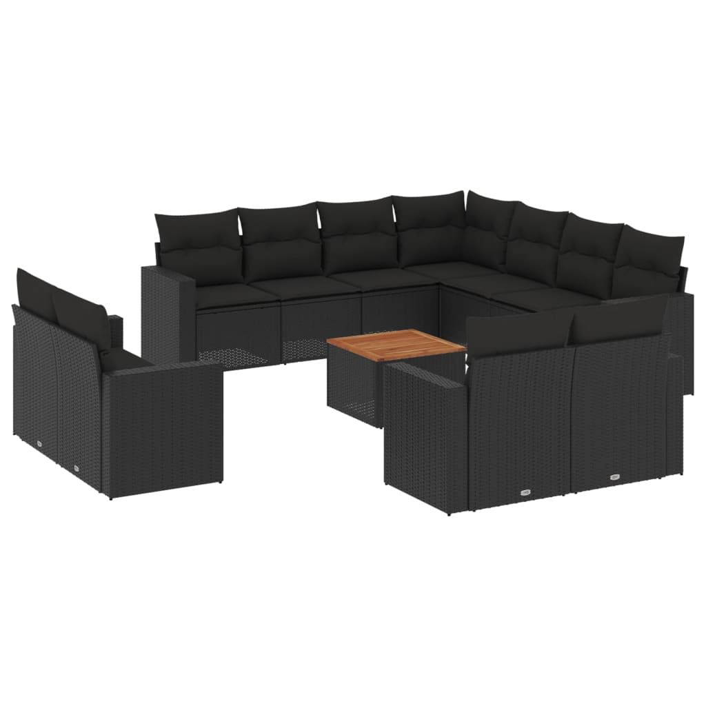 12 részes fekete polyrattan kerti ülőgarnitúra párnákkal (3256713)