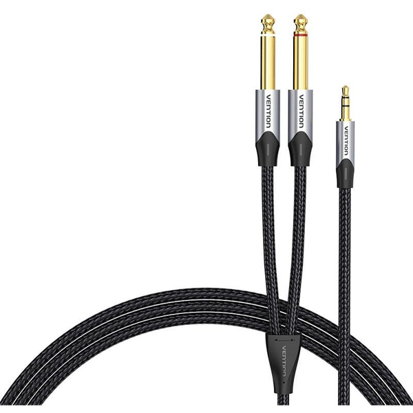 Vention BARHK 3.5mm Jack apa - 2x 6.35mm Jack apa Kábel 8m - Fekete