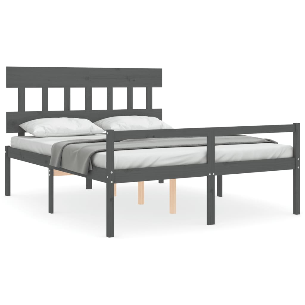 szürke tömör fa ágykeret fejtámlával King Size (3195423)
