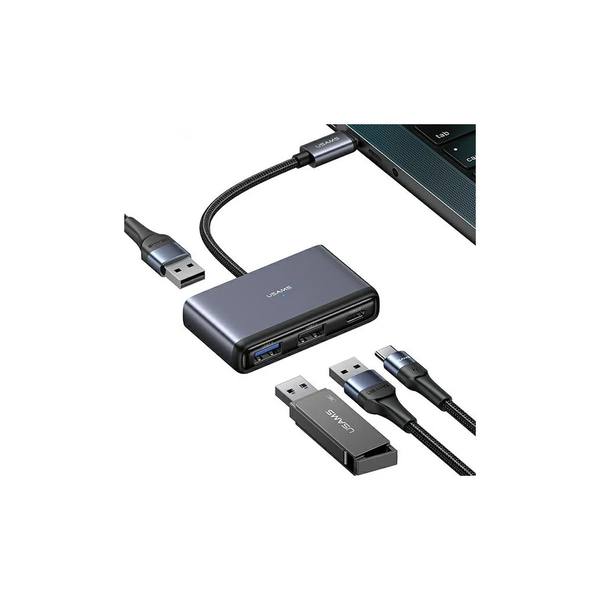 USAMS 4in1 adapter elosztó 2xUSB 2.0/USB 3.0/USB-C szürke/sötétszürke SJ627HUB01 (US-SJ627)
