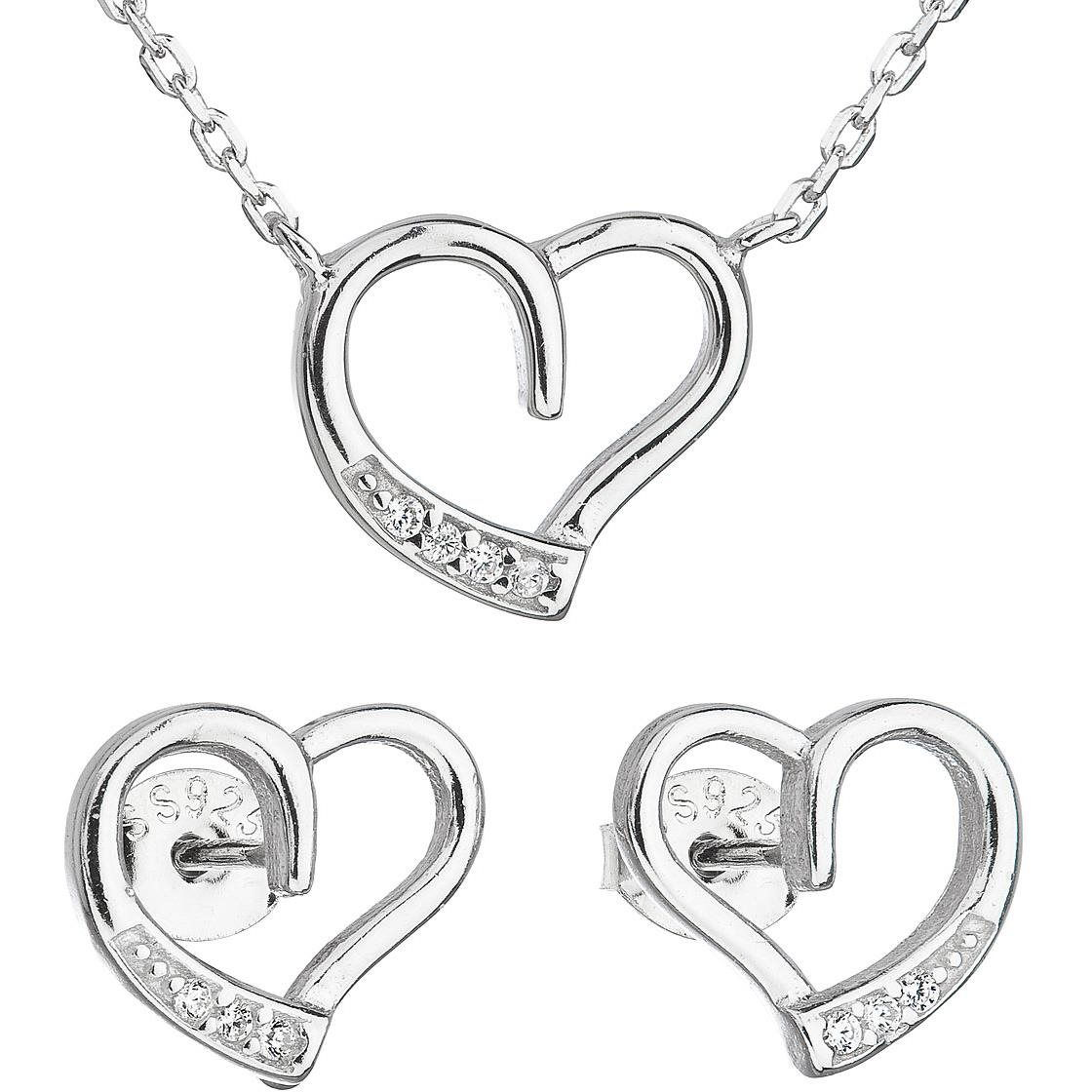 EVOLUTION GROUP 19009.1 cirkonnal, fehér szív fülbevalók és nyaklánc (Ag, 925/1000, 3,2 g) (8590962190120)