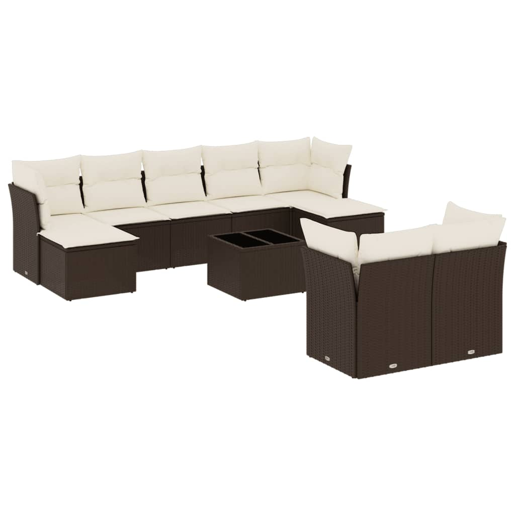 10 részes barna polyrattan kerti ülőgarnitúra párnákkal (3218323)