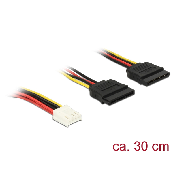 Delock Tápkábel 4 tűs Floppy-csatlakozóhüvellyel > 2 x 15 tűs SATA-csatlakozóhüvellyel, 30 cm