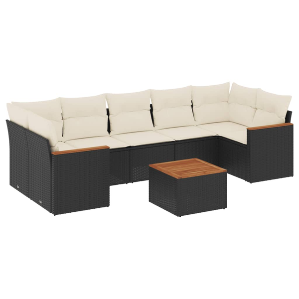 Set mobilier de grădină cu perne, 8 piese, negru, poliratan