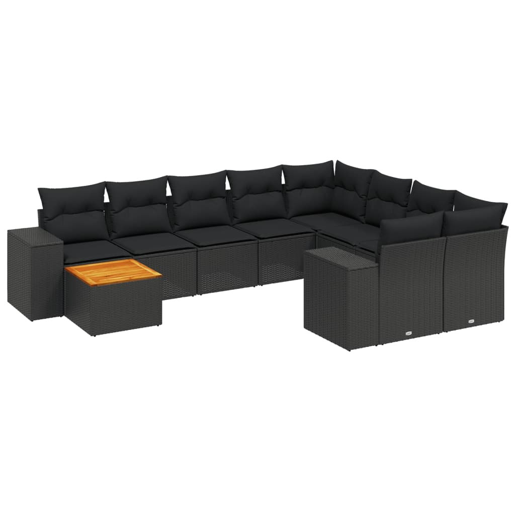 10 részes fekete polyrattan kerti ülőgarnitúra párnákkal (3257938)