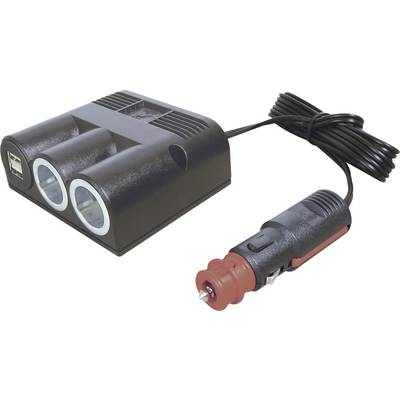 Szivargyújtó elosztó USB töltővel, 2 szivargyújtó aljzat, 2 USB A aljzat 12-24V/5V 2x2500 mA ProCar 67325501 (67325501)