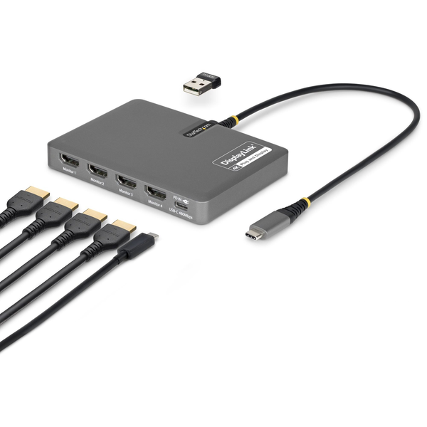 StarTech.com QUAD-USB-HDMI-ADAPT laptop dock & poortreplicator Bedraad USB 3.2 Gen 1 (3.1 Gen 1) Type-C Grijs