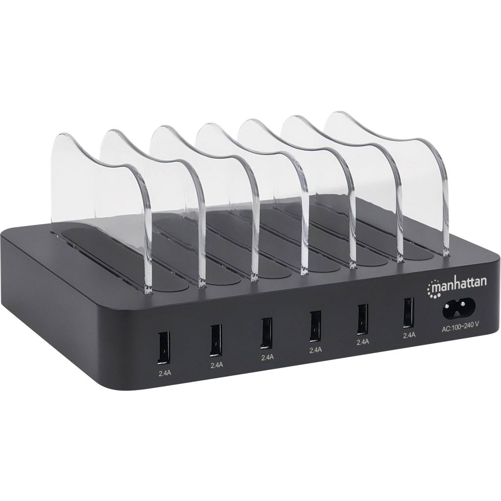Manhattan 6xUSB-A töltőállomás fekete (102254) (Ma102254)