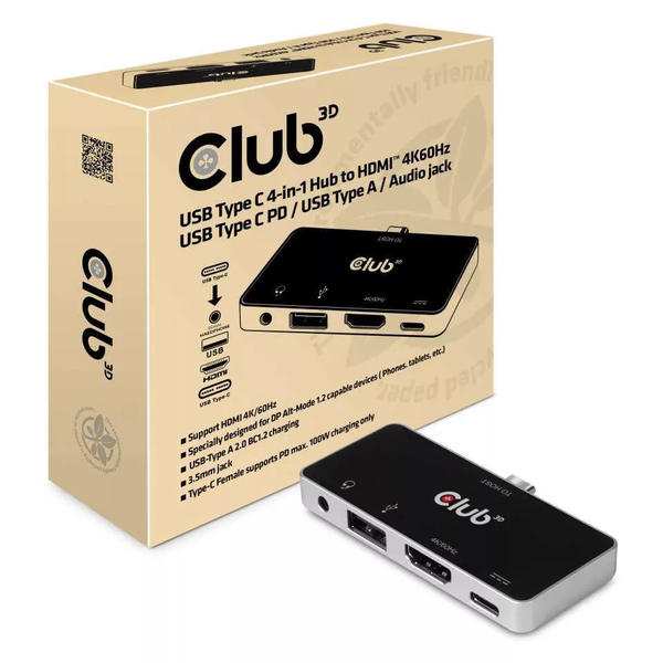 CLUB3D CSV-1591 stații de andocare și replicatoare de porturi pentru calculatoare portabile Tip dock USB 3.2 Gen 1 (3.1 Gen 1) Type-C Negru, Crom