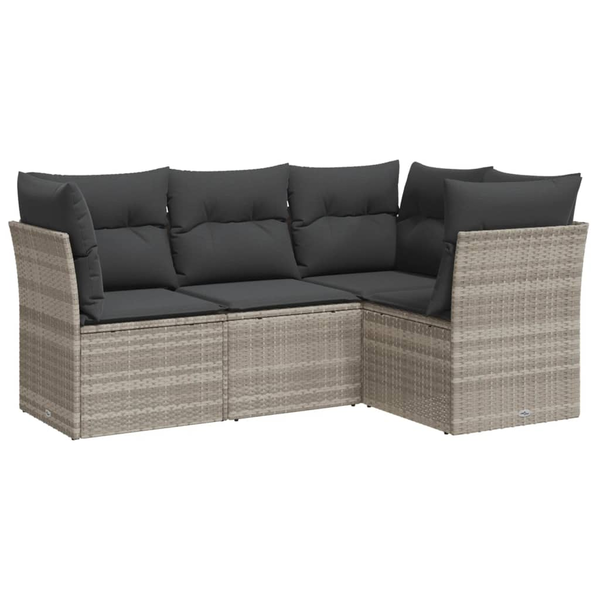 Set canapea de grădină cu perne, 4 piese, gri deschis poliratan