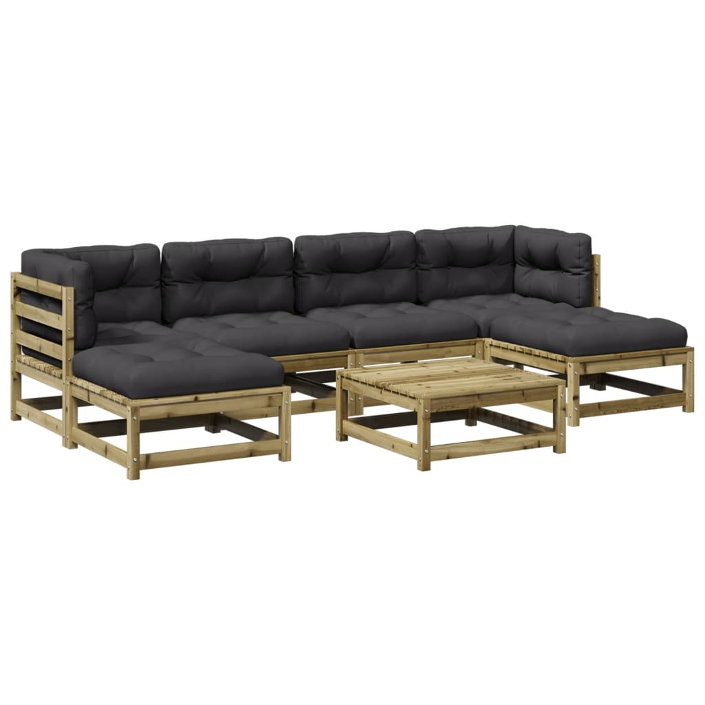 7 részes impregnált fenyőfa kerti ülőgarnitúra párnákkal (3295825)