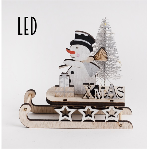 Iris fa szán hóember+led karácsony 12*11 cm (060715)