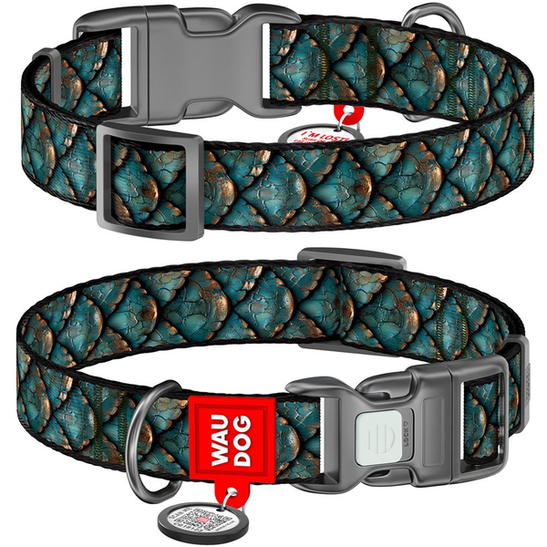 WAU DOG OBROŻA NYLON Z ADRESÓWKĄ QR XXL   35mm/46-70cm ŁUSKI