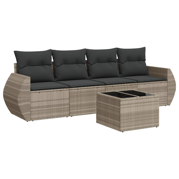5 részes világosszürke polyrattan kerti ülőgarnitúra párnákkal