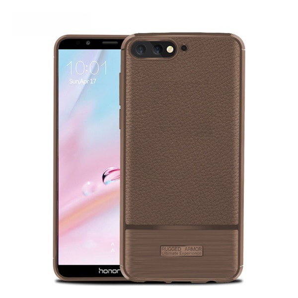 Szilikon telefonvédő (közepesen ütésálló, bőr hatású, szálcsiszolt) BARNA [Huawei Y6 (2018)] (5996457795529)