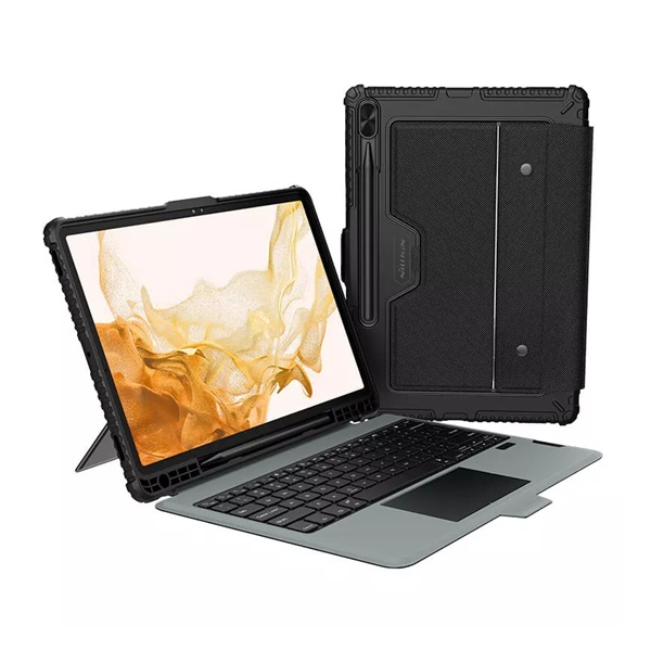 Nillkin BUMPER COMBO BACKLIT billentyűzetes defender tok (QWERTY, angol nyelvű, ceruza tartó) FEKETE Samsung Galaxy Tab S9 LTE (SM-X716) / Galaxy Tab S9 WIFI (SM-X710) (GP-155013)