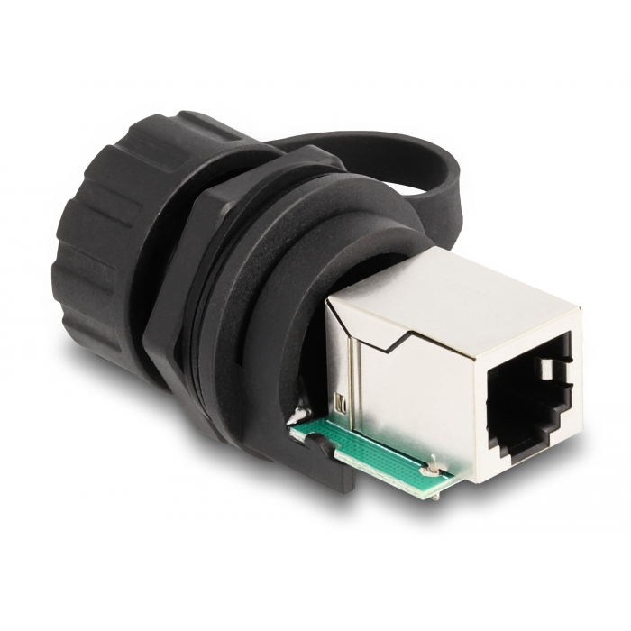 Delock Kábel konnektor RJ12 anya - RJ12 anya beszereléshez IP68 védő kupakkal por és vízhatlan, fekete színű (87953) (87953)